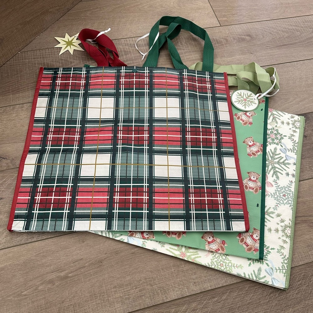 Homegoods TJMaxx Marshalls Christmas Teddy Bear Bow Snowflake Plaid Tartan Bags